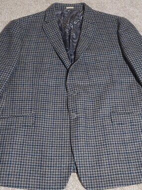 JOE Joseph Abboud Tweed Sport Coat Grey Houndstooth Blue Windowpane Size 52R